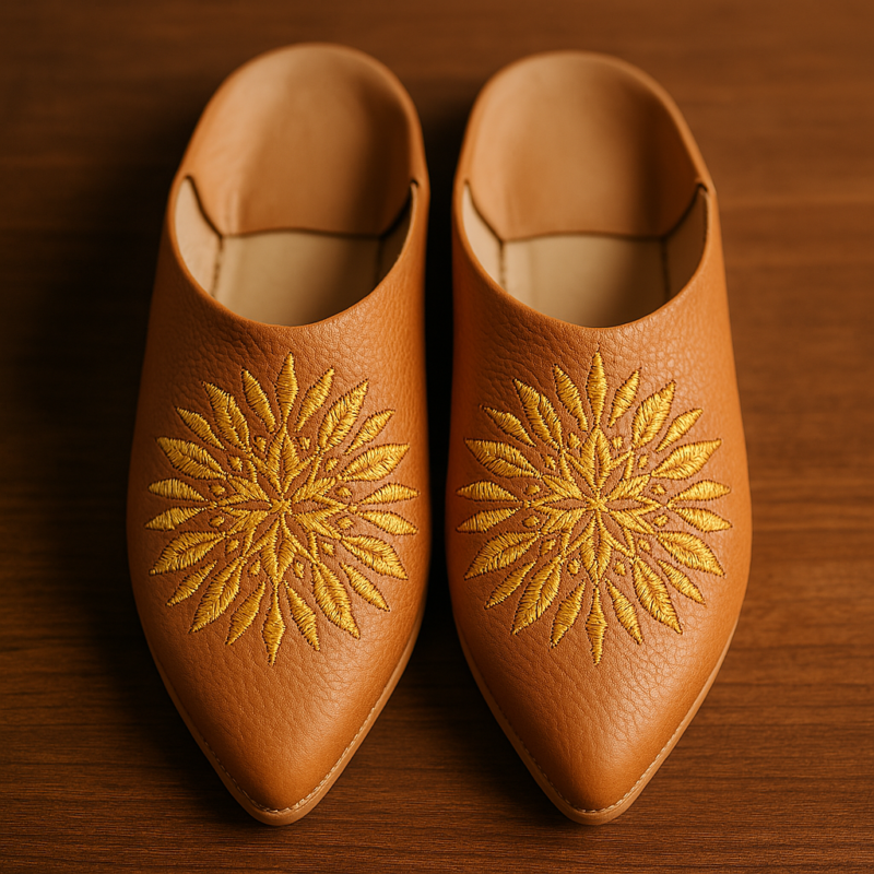 Elegant Handmade Moroccan Babouche - Natural Leather with Gold Embroidery 🌟" - Image 3