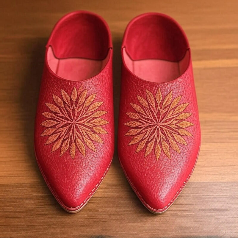 Elegant Handmade Moroccan Babouche - Natural Leather with Gold Embroidery 🌟"